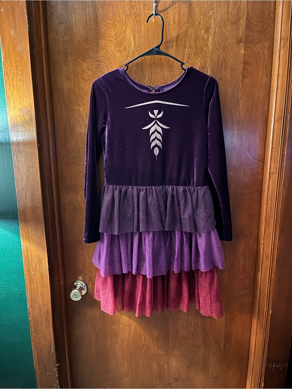 Girls' Frozen Theme Purple Velvet Tiered Glitter Tulle Dress